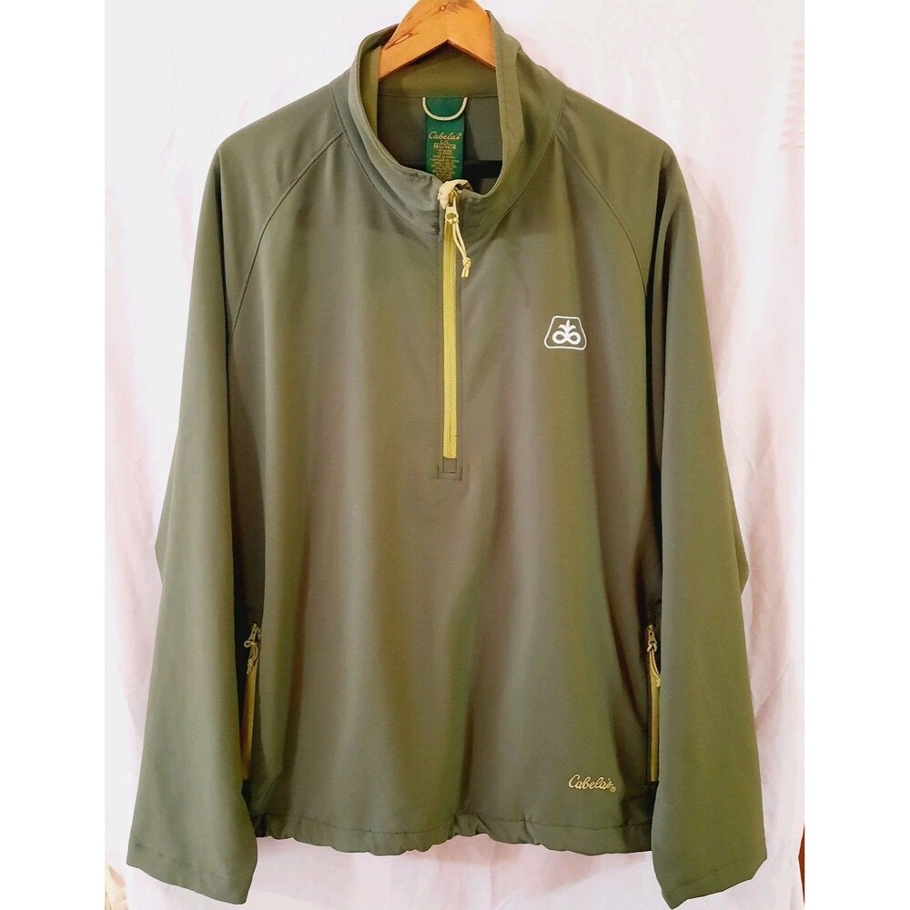 Vintage Cabelas Farmercore Pioneer Logo Longsleeve 1/4 Zip Windbreaker Green LG